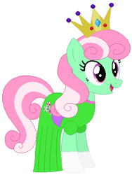 Size: 343x455 | Tagged: safe, artist:selenaede, artist:thefandomizer316, artist:user15432, imported from derpibooru, minty, earth pony, base used, clothes, costume, crown, dress, g3, g3 to g4, g4, generation leap, gloves, gown, green dress, halloween, halloween costume, holiday, jewelry, open mouth, open smile, princess, princess dress, princess minty, regalia, simple background, white background