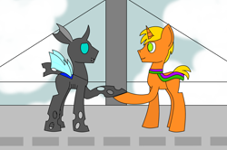 Size: 2550x1692 | Tagged: safe, artist:riley23, imported from derpibooru, oc, oc:riley, changeling, pony, unicorn, gay, love, male