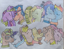 Size: 749x574 | Tagged: safe, artist:dragonpriness, imported from derpibooru, applejack, caramel, cheese sandwich, flash sentry, fluttershy, pinkie pie, rainbow dash, rarity, sandalwood, soarin', trenderhoof, twilight sparkle, alicorn, earth pony, pegasus, pony, unicorn, the last problem, carajack, female, male, mare, older, older applejack, older carajack, older caramel, older cheese sandwich, older cheesepie, older flash sentry, older flashlight, older fluttershy, older pinkie pie, older rainbow dash, older rarity, older sandalshy, older sandalwood, older soarin', older soarindash, older trenderhoof, older trenderity, older twilight, sandalshy, ship:cheesepie, ship:flashlight, shipping, soarindash, stallion, straight, traditional art, trenderity, twilight sparkle (alicorn)