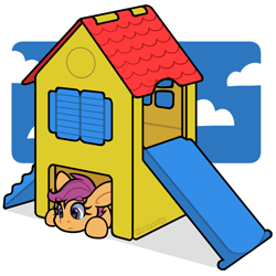 Size: 4000x4000 | Tagged: safe, artist:partypievt, imported from derpibooru, scootaloo, pegasus, pony, crying, cute, cutealoo, playground, slide, solo