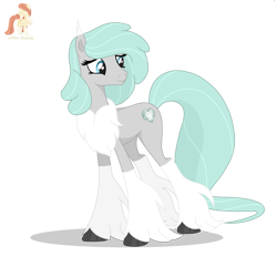 Size: 5000x5000 | Tagged: safe, artist:r4hucksake, imported from derpibooru, oc, oc:lady permafrost, earth pony, hybrid, original species, pony, chest fluff, ear tufts, long tail, motherly, simple background, smiling, solo, tail, transparent background, unshorn fetlocks