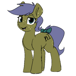 Size: 419x419 | Tagged: safe, artist:hazaplan, oc, oc only, oc:hate comment, earth pony, pony, bow, butt freckles, female, freckles, looking at you, mare, open mouth, ponerpics community collab 2023, simple background, solo, standing, tail bow, transparent background