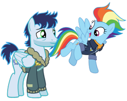 Size: 899x720 | Tagged: safe, imported from derpibooru, rainbow dash, soarin', pegasus, pony, the last problem, bomber jacket, clothes, female, flying, jacket, male, mare, older, older rainbow dash, older soarin', older soarindash, ship:soarindash, shipping, simple background, stallion, straight, transparent background, vector