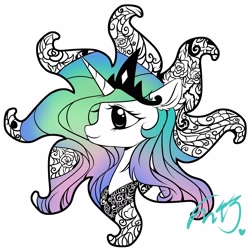 Size: 4093x4093 | Tagged: safe, artist:co306012, imported from derpibooru, princess celestia, alicorn, pony, bust, jewelry, regalia, simple background, smiling, solo, white background