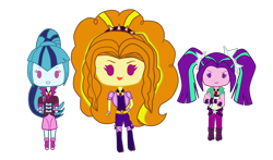 Size: 1700x1000 | Tagged: safe, artist:icicle-wicicle-1517, artist:kawaiifabyu, color edit, edit, imported from derpibooru, adagio dazzle, aria blaze, sonata dusk, equestria girls, belt, boots, chibi, clothes, coat, colored, crossed arms, denim, female, fingerless gloves, gem, gloves, grin, hairband, high heel boots, jeans, open mouth, pants, shirt, shoes, shorts, simple background, siren gem, skirt, smiling, smirk, socks, spiked wristband, stockings, the dazzlings, thigh highs, transparent background, trio, vest, wristband