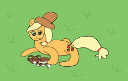 Size: 1700x1080 | Tagged: safe, artist:snowfilly, imported from twibooru, applejack, winona, dog, earth pony, pony, applejack day, female, image, mare, png