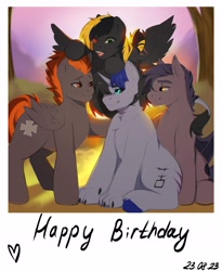 Size: 1772x2160 | Tagged: safe, artist:hiorwester, artist:orhi_fw, oc, oc only, pony, looking at each other, looking back, male, trio