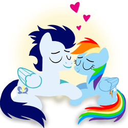 Size: 1400x1400 | Tagged: safe, artist:mlplary6, imported from derpibooru, rainbow dash, soarin', pegasus, pony, boyfriend and girlfriend, eyes closed, female, heart, love, lying down, male, mare, ship:soarindash, shipping, smiling, stallion, straight