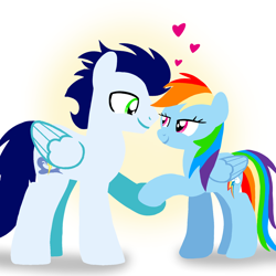 Size: 1400x1400 | Tagged: safe, artist:mlplary6, imported from derpibooru, rainbow dash, soarin', pegasus, pony, boyfriend and girlfriend, female, heart, looking at each other, looking at someone, love, male, mare, ship:soarindash, shipping, smiling, smiling at each other, stallion, straight