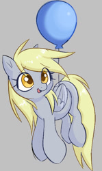 Size: 780x1312 | Tagged: safe, artist:mushy, imported from derpibooru, derpy hooves, pegasus, pony, balloon, female, gray background, mare, simple background, solo