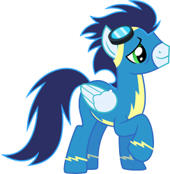 Size: 7821x8000 | Tagged: safe, artist:chainchomp2, imported from derpibooru, soarin', pegasus, pony, clothes, goggles, goggles on head, male, raised hoof, simple background, solo, stallion, transparent background, uniform, vector, wonderbolts uniform