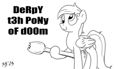 Size: 1200x675 | Tagged: safe, artist:pony-berserker, imported from derpibooru, derpy hooves, meme reference, pony of doom, pony-berserker's twitter sketches, pony-berserker's twitter sketches (2023), simple background, solo, spork, white background