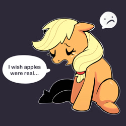 Size: 900x900 | Tagged: safe, artist:talimingi, imported from derpibooru, applejack, earth pony, pony, :c, dialogue, eyes closed, female, frown, hatless, mare, missing accessory, pictogram, solo, speech bubble