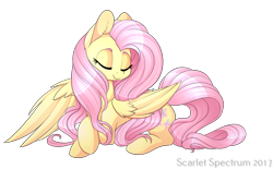 Size: 3000x1855 | Tagged: safe, artist:scarlet-spectrum, imported from derpibooru, fluttershy, pegasus, pony, crossed hooves, cute, eyes closed, female, g4, high res, lying down, mare, one wing out, prone, shyabetes, signature, simple background, smiling, solo, transparent background, turned head, wings