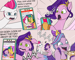 Size: 4096x3276 | Tagged: safe, artist:danny obscure, imported from derpibooru, hitch trailblazer, pipp petals, queen haven, zipp storm, earth pony, pegasus, pony, 4 panel comic, aaaaaaaaaa, adorahaven, blushing, comic, cute, female, g5, gasp, hitch trailblazer gets all the mares, implied hitchpipp, implied hitchzipp, implied shipping, implied straight, jewelry, male, mare, mother and child, mother and daughter, mothers gonna mother, phone, pipp petals is not amused, regalia, shipper on deck, stallion, starry eyes, sweat, sweatdrop, that pony sure does want grandfoals, unamused, wingding eyes