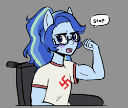 Size: 1280x1076 | Tagged: safe, artist:little-tweenframes, imported from ponybooru, oc, oc:sparkling sapphire, anthro, pony, nazi, swastika