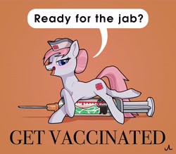 Size: 4096x3593 | Tagged: safe, artist:docwario, imported from derpibooru, nurse redheart, earth pony, blushing, hat, nurse hat, open mouth, ponytober 2023, simple background, speech bubble, syringe, tongue out