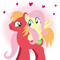 Size: 1400x1400 | Tagged: safe, artist:mlplary6, imported from derpibooru, big macintosh, fluttershy, earth pony, pegasus, pony, boyfriend and girlfriend, female, fluttermac, heart, looking at each other, looking at someone, love, male, mare, shipping, smiling, smiling at each other, stallion, straight