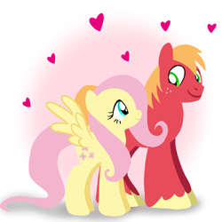 Size: 1400x1400 | Tagged: safe, artist:mlplary6, imported from derpibooru, big macintosh, fluttershy, earth pony, pegasus, pony, boyfriend and girlfriend, female, fluttermac, heart, looking at each other, looking at someone, love, male, mare, shipping, smiling, smiling at each other, stallion, straight