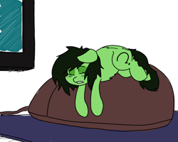 Size: 3438x2757 | Tagged: safe, artist:ponny, imported from derpibooru, oc, oc:filly anon, earth pony, mouse, pony, colored, female, filly, foal, monitor, mousepad, sleeping, solo