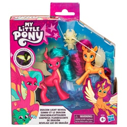 Size: 2000x2000 | Tagged: safe, imported from derpibooru, sunny starscout, alicorn, dragon, pony, spoiler:g5, spoiler:my little pony: tell your tale, artificial alicorn, baby, baby dragon, blaize, female, g5, glow in the dark, looking at you, male, mare, merchandise, my little pony logo, my little pony: tell your tale, race swap, simple background, sparky sparkeroni, toy, white background