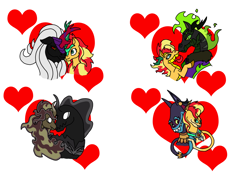 Size: 1414x1000 | Tagged: safe, artist:zetikoopa, imported from derpibooru, ahuizotl, pony of shadows, sunset shimmer, oc, oc:dark havok, oc:phantom infinite, ahuizotl (species), dragon, hybrid, kirin, longma, shadow pony, female, heart, kirin oc, love, male, mane of fire, mare, multeity, pair, race swap, shipping, species swap, stallion, tail, tail hand