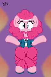 Size: 1500x2250 | Tagged: safe, artist:dashyoshi, imported from derpibooru, pinkie pie, earth pony, pony, beard, clothes, costume, crossed legs, crossover, earthbound, facial hair, hippie, jewelry, moustache, necklace, pants, pinktober, shoes, solo, vest