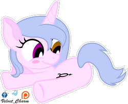 Size: 6898x5633 | Tagged: safe, artist:velvetcharm, imported from derpibooru, oc, oc only, oc:steamy, unicorn, 2d, adorable face, blushing, butt, cute, female, feral, filly, filly steamy, foal, horn, looking at butt, multicolored eyes, plot, smiling, tattoo, transgender oc, unicorn oc, vector