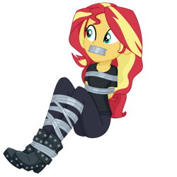 Size: 828x828 | Tagged: safe, artist:nie-martw-sie-o-mnie, imported from derpibooru, sunset shimmer, equestria girls, bondage, gag, simple background, solo, tape, tape bondage, tape gag, tied up, transparent background