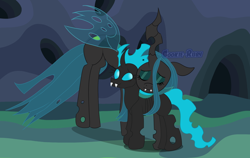 Size: 2000x1264 | Tagged: safe, imported from derpibooru, queen chrysalis, oc, oc:beryl, oc:ponysona, changeling, changeling oc, cookie-ruby, digital art, ponysona