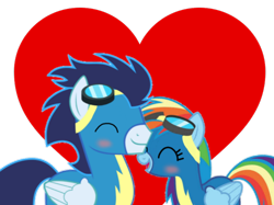 Size: 964x720 | Tagged: safe, imported from derpibooru, rainbow dash, soarin', pegasus, pony, female, male, mare, ship:soarindash, shipping, simple background, stallion, straight, transparent background