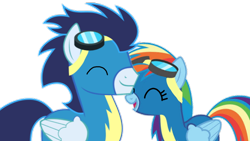 Size: 720x407 | Tagged: safe, imported from derpibooru, rainbow dash, soarin', pegasus, pony, female, male, mare, ship:soarindash, shipping, simple background, stallion, straight, transparent background