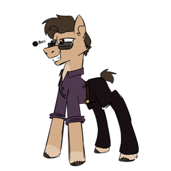 Size: 900x900 | Tagged: safe, artist:fuckomcfuck, imported from derpibooru, oc, oc:all star, earth pony, pony, belt, clothes, pants, shirt, simple background, solo, sunglasses, transparent background