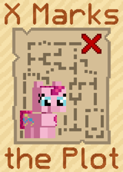 Size: 1120x1568 | Tagged: safe, artist:silk-rose, imported from derpibooru, pinkie pie, map, pixel art, sand, text, tiled background, upscaled