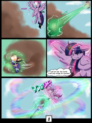 Size: 6000x8000 | Tagged: safe, artist:chedx, imported from derpibooru, twilight sparkle, alicorn, comic:learning with pibby glitch battles, comic, commission, community related, corrupted, crossover, dc comics, explosion, fight, multiverse, starfire, teen titans, twilight sparkle (alicorn)