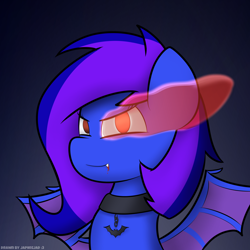 Size: 2176x2175 | Tagged: safe, artist:japkozjad, imported from derpibooru, oc, oc:nightstaroc, bat pony, bat pony oc, bat wings, blood, choker, nightmare night, red eyes, spread wings, tusk, wings