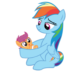 Size: 1099x1099 | Tagged: artist needed, safe, imported from derpibooru, rainbow dash, scootaloo, pegasus, pony, baby, baby pony, baby scootaloo, female, filly, foal, mare, parent:rainbow dash, scootalove, simple background, transparent background, younger