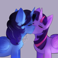 Size: 1280x1280 | Tagged: safe, imported from derpibooru, twilight sparkle, oc, oc:blue thunder, alicorn, canon x oc, kissing, thundersparkle, twilight sparkle (alicorn)