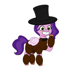 Size: 2100x2100 | Tagged: safe, artist:chanyhuman, imported from derpibooru, pipp petals, pegasus, pony, bowtie, clothes, cosplay, costume, crossover, five nights at freddy's, freddy fazbear, g5, hat, my little pony: tell your tale, top hat, vector