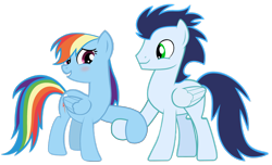 Size: 2300x1397 | Tagged: safe, imported from derpibooru, rainbow dash, soarin', pegasus, pony, blushing, female, holding hooves, male, mare, ship:soarindash, shipping, simple background, stallion, straight, transparent background