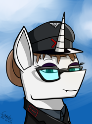 Size: 1248x1680 | Tagged: safe, artist:carolus rex, imported from derpibooru, oc, oc only, pony, unicorn, equestria at war mod, clothes, female, glasses, hat, horn, mare, military uniform, pony oc, solo, unicorn oc, uniform