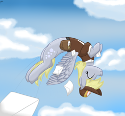 Size: 3250x3000 | Tagged: safe, artist:windy, imported from derpibooru, derpy hooves, pegasus, pony, bag, best pony, cloud, eyes closed, female, mail, mailbag, mailmare, mailpony, mare, spread wings, wings