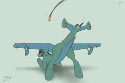 Size: 3000x2000 | Tagged: safe, artist:tucksky, imported from derpibooru, original species, plane pony, pony, be-6, beriev be-6, butt, face down ass up, fire, plane, plot, signature, smoke, solo