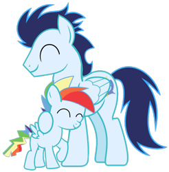 Size: 1091x1108 | Tagged: safe, imported from derpibooru, soarin', oc, oc:rainbow blitz, pegasus, pony, colt, father and child, father and son, foal, male, offspring, parent:rainbow dash, parent:soarin', parents:soarindash, simple background, stallion, transparent background