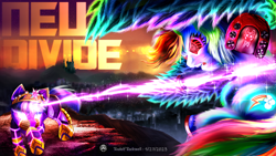 Size: 3840x2160 | Tagged: source needed, safe, artist:rudolf-rockwell, imported from derpibooru, rainbow dash, twilight sparkle, pegasus, unicorn, cover, magic, thumbnail, transformers
