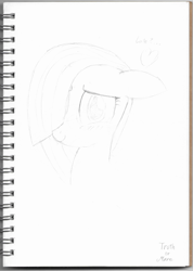 Size: 2203x3101 | Tagged: safe, artist:truthormare, marble pie, earth pony, pony, blushing, bust, female, hair over one eye, heart, looking at you, mare, portrait, simple background, sketch, solo, traditional art, white background