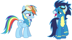 Size: 2500x1392 | Tagged: safe, imported from derpibooru, rainbow dash, soarin', pegasus, pony, blushing, female, male, mare, ship:soarindash, shipping, simple background, stallion, straight, transparent background