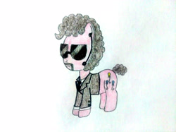 Size: 4032x3016 | Tagged: safe, artist:jakusi, pinkie pie, whinnyfield, earth pony, pony, /pnk/, afro, bodyguard, clothes, earpiece, facial hair, female, glasses, mare, moustache, necktie, pinktober, short tail, solo, suit, sunglasses, traditional art