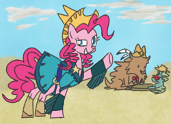 Size: 1100x800 | Tagged: safe, artist:goatpirate, pinkie pie, buffalo, earth pony, card, clothes, cowgirl, dress, female, hat, mare