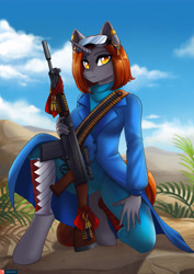 Size: 3157x4465 | Tagged: safe, artist:lifejoyart, oc, oc only, anthro, pony, bikini, breasts, clothes, female, gun, rifle, shirt, swimsuit, weapon